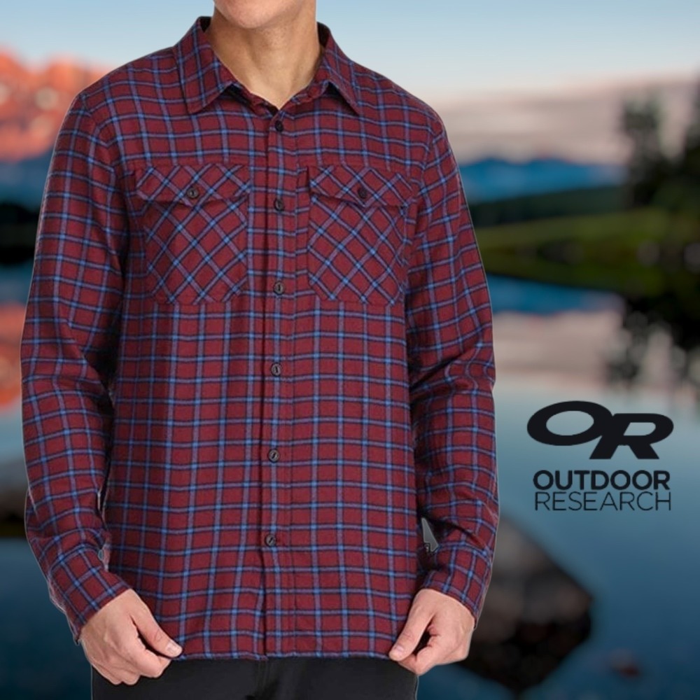 Outdoor Research Mens Feedback Lightweight Flannel Shirt Maroon Large L